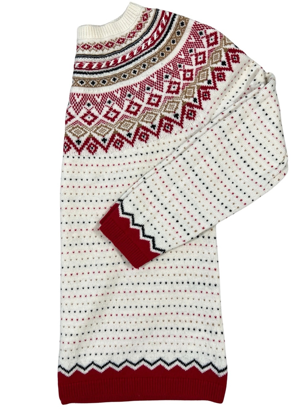Talbots Fair isle Sweater Lambswool Blend Womens Large Petite Red Cream